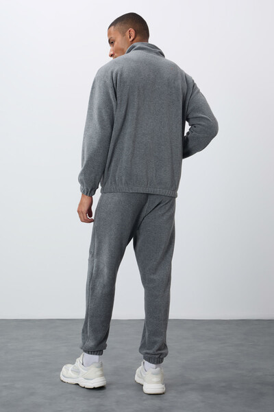 Tommylife Wholesale Comfort Fit Basic Men's Fleece Tracksuit Set 85269 Gray Melange - Thumbnail