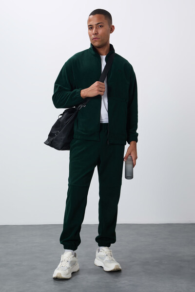 Tommylife Wholesale Comfort Fit Basic Men's Fleece Tracksuit Set 85269 Pine Green - Thumbnail