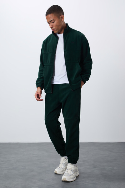 Tommylife Wholesale Comfort Fit Basic Men's Fleece Tracksuit Set 85269 Pine Green - Thumbnail