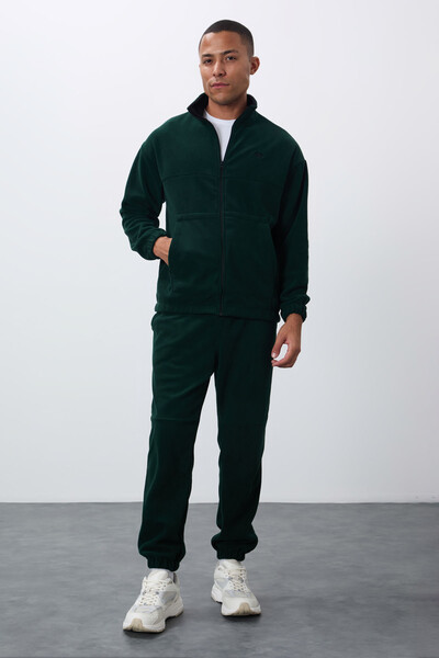 Tommylife Wholesale Comfort Fit Basic Men's Fleece Tracksuit Set 85269 Pine Green - Thumbnail