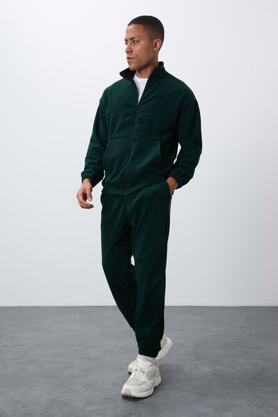 Tommylife Wholesale Comfort Fit Basic Men's Fleece Tracksuit Set 85269 Pine Green - Thumbnail