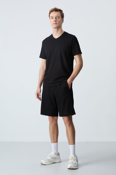 Tommylife Wholesale Comfort Fit Basic Men's Shorts 81276 Black - Thumbnail