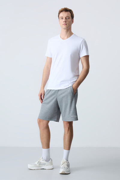 Tommylife Wholesale Comfort Fit Basic Men's Shorts 81276 Gray Melange - Thumbnail