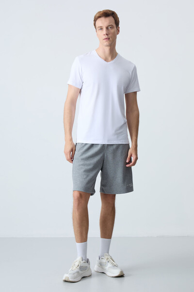 Tommylife Wholesale Comfort Fit Basic Men's Shorts 81276 Gray Melange - Thumbnail