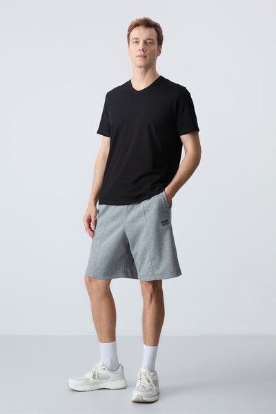 Tommylife Wholesale Comfort Fit Basic Men's Shorts 81277 Gray Melange - Thumbnail