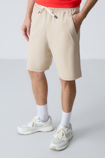 Tommylife Wholesale Comfort Fit Basic Men's Shorts 81278 Beige - Thumbnail