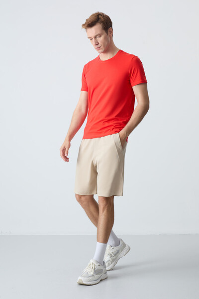 Tommylife Wholesale Comfort Fit Basic Men's Shorts 81278 Beige - Thumbnail