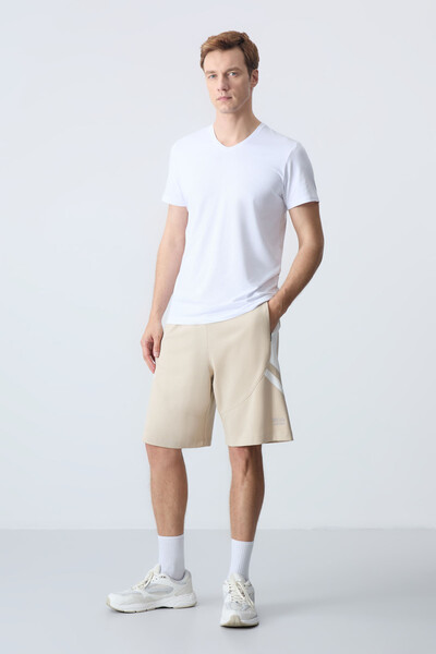 Tommylife Wholesale Comfort Fit Basic Men's Shorts 81281 Beige - Thumbnail