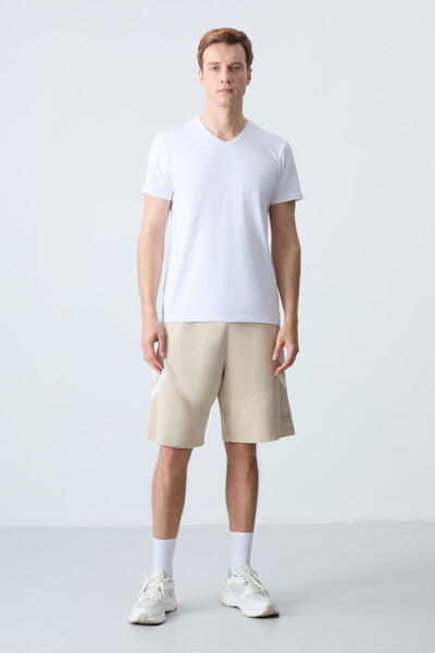 Tommylife Wholesale Comfort Fit Basic Men's Shorts 81281 Beige - Thumbnail