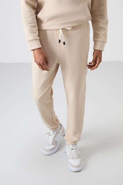 Tommylife Wholesale Comfort Fit Basic Men's Tracksuit Set 85255 Beige - Thumbnail