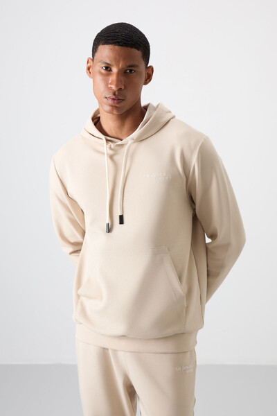 Tommylife Wholesale Comfort Fit Basic Men's Tracksuit Set 85255 Beige - Thumbnail