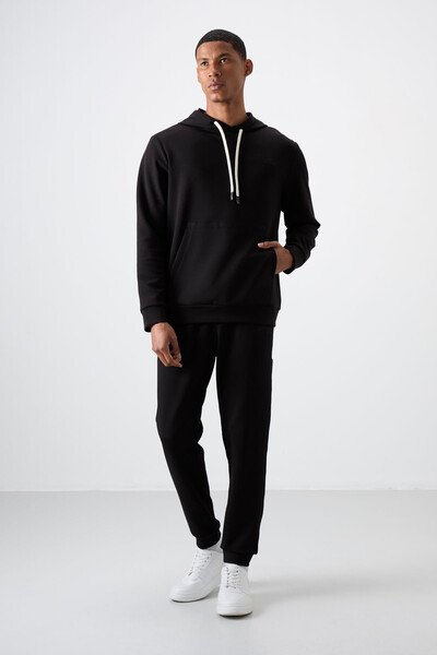 Tommylife Wholesale Comfort Fit Basic Men's Tracksuit Set 85255 Black - Thumbnail