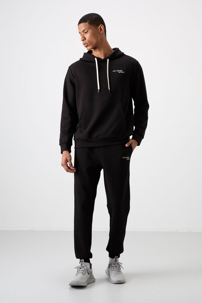 Tommylife Wholesale Comfort Fit Basic Men's Tracksuit Set 85255 Black Ecru - Black - Thumbnail