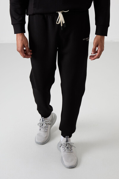 Tommylife Wholesale Comfort Fit Basic Men's Tracksuit Set 85255 Black Ecru - Black - Thumbnail