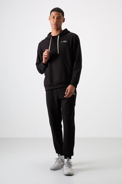 Tommylife Wholesale Comfort Fit Basic Men's Tracksuit Set 85255 Black Ecru - Black - Thumbnail