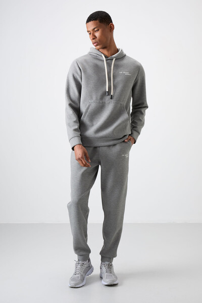 Tommylife Wholesale Comfort Fit Basic Men's Tracksuit Set 85255 Gray Melange - Thumbnail