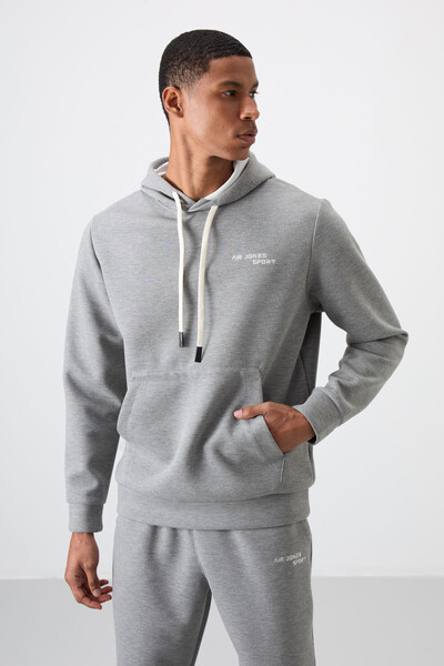 Tommylife Wholesale Comfort Fit Basic Men's Tracksuit Set 85255 Gray Melange - Thumbnail