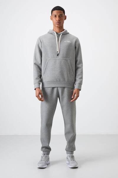 Tommylife Wholesale Comfort Fit Basic Men's Tracksuit Set 85255 Gray Melange - Thumbnail