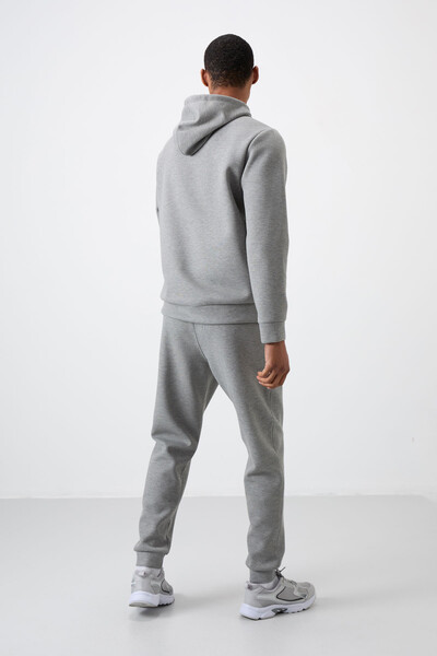 Tommylife Wholesale Comfort Fit Basic Men's Tracksuit Set 85255 Gray Melange - Thumbnail