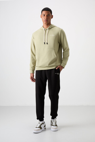 Tommylife Wholesale Comfort Fit Basic Men's Tracksuit Set 85255 Light Almond Green - Black - Thumbnail