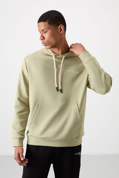 Tommylife Wholesale Comfort Fit Basic Men's Tracksuit Set 85255 Light Almond Green - Black - Thumbnail