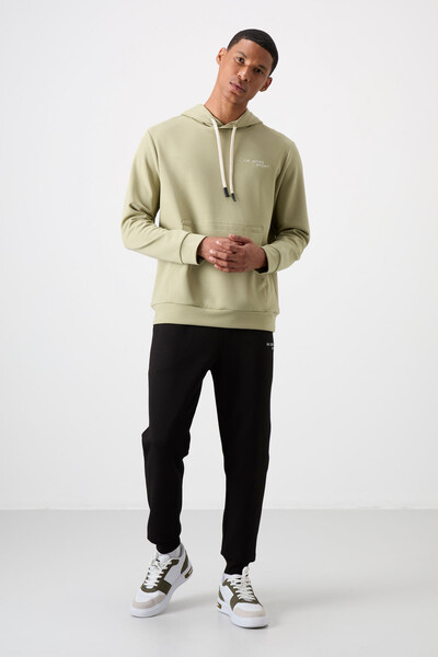 Tommylife Wholesale Comfort Fit Basic Men's Tracksuit Set 85255 Light Almond Green - Black - Thumbnail