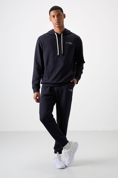 Tommylife Wholesale Comfort Fit Basic Men's Tracksuit Set 85255 Navy Blue - Thumbnail