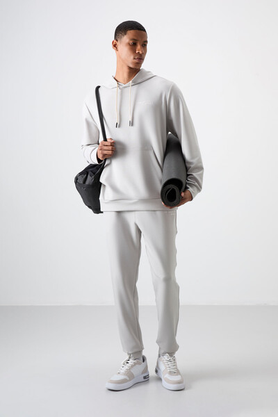 Tommylife Wholesale Comfort Fit Basic Men's Tracksuit Set 85255 Stone - Thumbnail