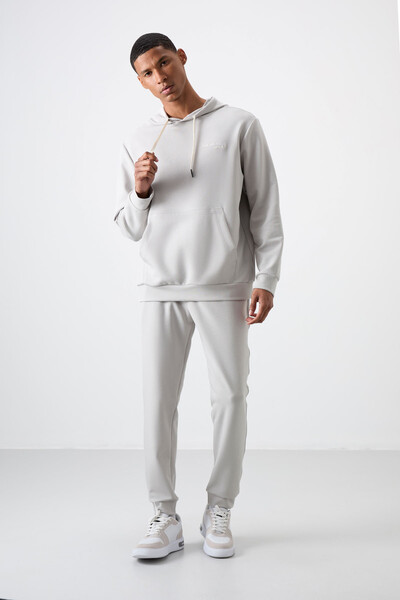 Tommylife Wholesale Comfort Fit Basic Men's Tracksuit Set 85255 Stone - Thumbnail