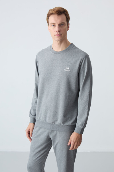 Tommylife Wholesale Comfort Fit Basic Men's Tracksuit Set 85256 Gray Melange - Thumbnail