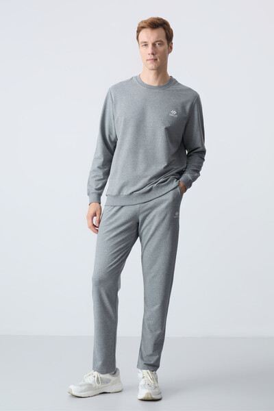 Tommylife Wholesale Comfort Fit Basic Men's Tracksuit Set 85256 Gray Melange - Thumbnail