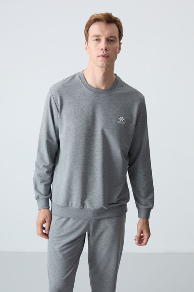 Tommylife Wholesale Comfort Fit Basic Men's Tracksuit Set 85256 Gray Melange - Thumbnail