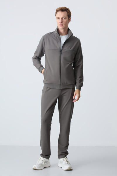 Tommylife Wholesale Comfort Fit Basic Men's Tracksuit Set 85260 Dark Gray - Thumbnail