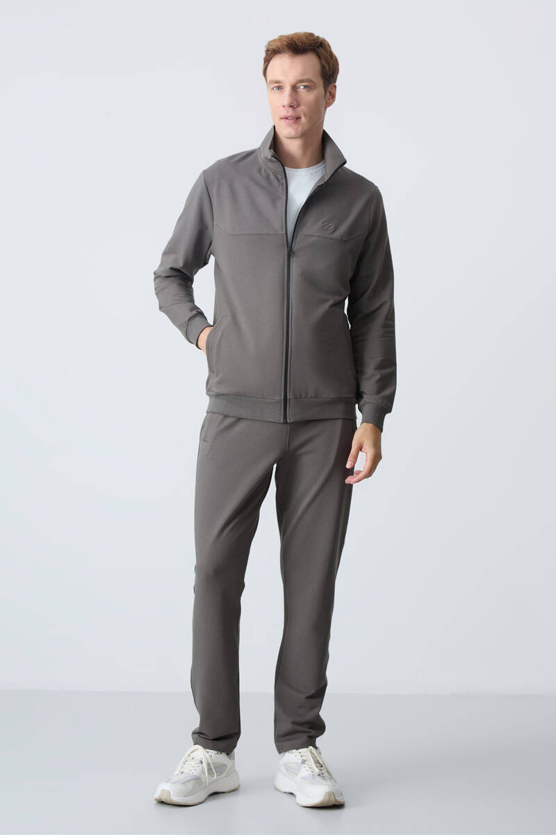 TOMMYLIFE - Tommylife Wholesale Comfort Fit Basic Men's Tracksuit Set 85260 Dark Gray