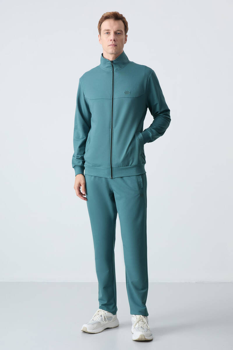 TommyLife - Tommylife Wholesale Comfort Fit Basic Men's Tracksuit Set 85260 Forest Green