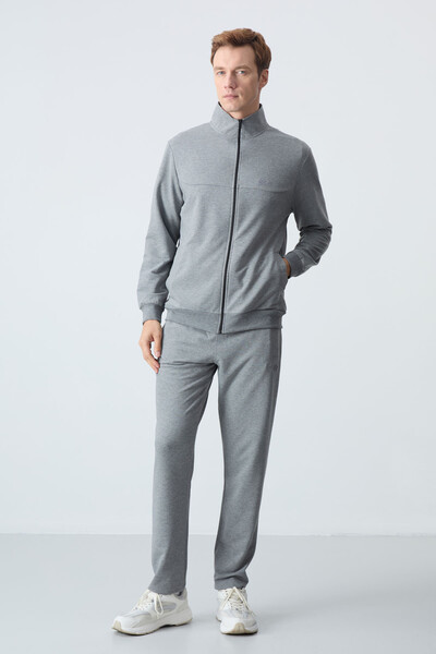 Tommylife Wholesale Comfort Fit Basic Men's Tracksuit Set 85260 Gray Melange - Thumbnail