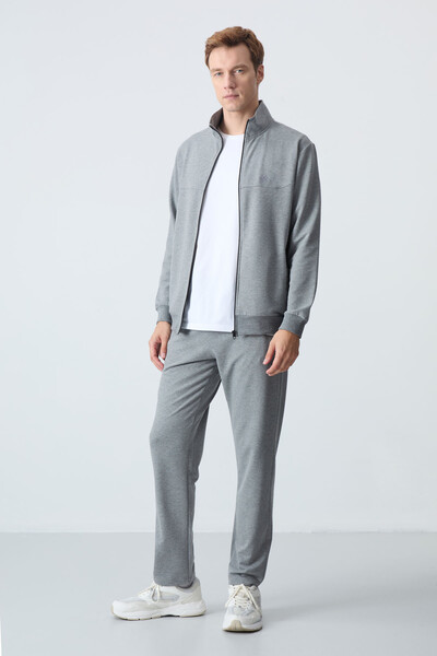 Tommylife Wholesale Comfort Fit Basic Men's Tracksuit Set 85260 Gray Melange - Thumbnail