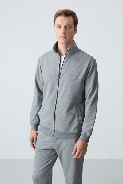 Tommylife Wholesale Comfort Fit Basic Men's Tracksuit Set 85260 Gray Melange - Thumbnail