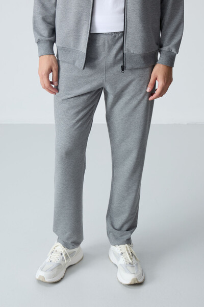 Tommylife Wholesale Comfort Fit Basic Men's Tracksuit Set 85260 Gray Melange - Thumbnail