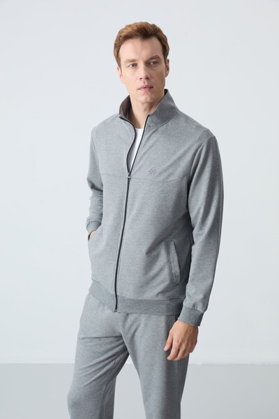 Tommylife Wholesale Comfort Fit Basic Men's Tracksuit Set 85260 Gray Melange - Thumbnail