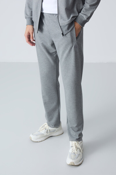 Tommylife Wholesale Comfort Fit Basic Men's Tracksuit Set 85260 Gray Melange - Thumbnail