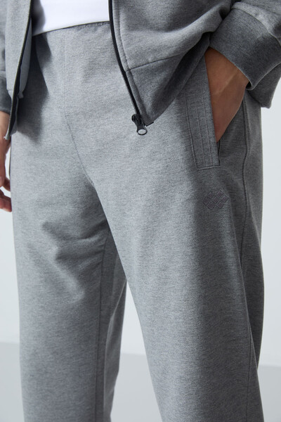 Tommylife Wholesale Comfort Fit Basic Men's Tracksuit Set 85260 Gray Melange - Thumbnail