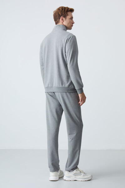 Tommylife Wholesale Comfort Fit Basic Men's Tracksuit Set 85260 Gray Melange - Thumbnail