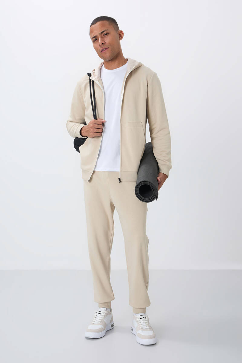 TommyLife - Tommylife Wholesale Comfort Fit Basic Men's Tracksuit Set 85262 Beige