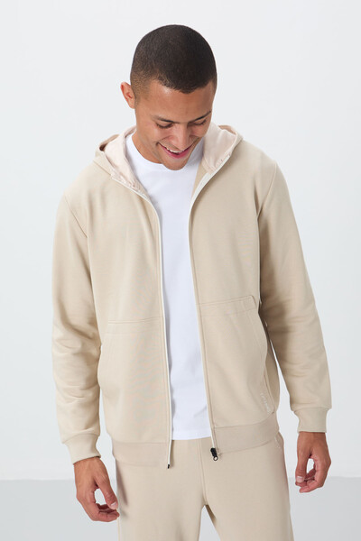 Tommylife Wholesale Comfort Fit Basic Men's Tracksuit Set 85262 Beige - Thumbnail