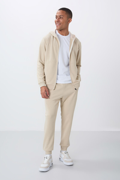 Tommylife Wholesale Comfort Fit Basic Men's Tracksuit Set 85262 Beige - Thumbnail