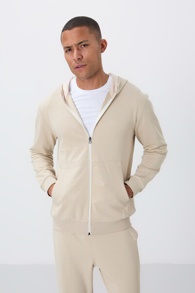 Tommylife Wholesale Comfort Fit Basic Men's Tracksuit Set 85262 Beige - Thumbnail