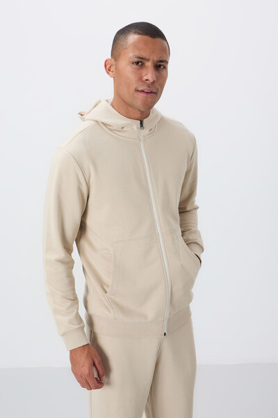 Tommylife Wholesale Comfort Fit Basic Men's Tracksuit Set 85262 Beige - Thumbnail