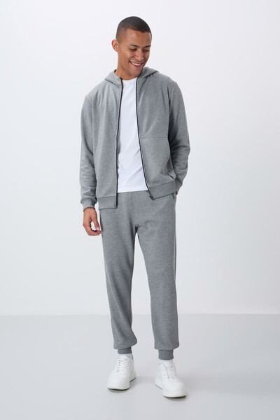 Tommylife Wholesale Comfort Fit Basic Men's Tracksuit Set 85262 Gray Melange - Thumbnail