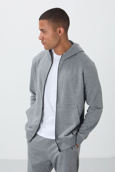 Tommylife Wholesale Comfort Fit Basic Men's Tracksuit Set 85262 Gray Melange - Thumbnail